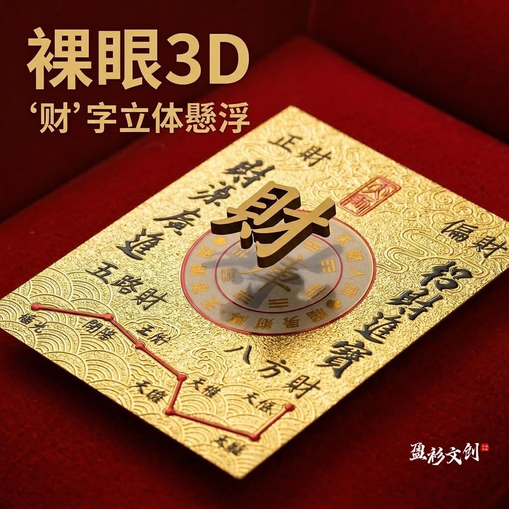 五台天财入库东方美学裸眼3D创意卡片立体悬浮视觉高质感手机贴纸