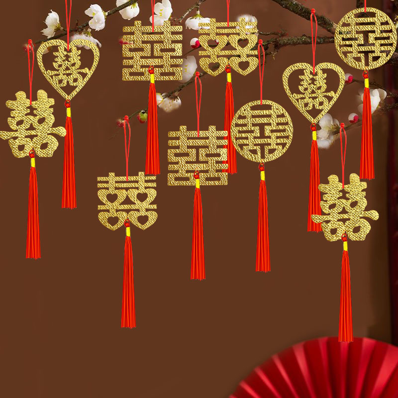 结婚客厅绿植装饰金色小吊饰