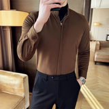 24/秋冬英伦风假两件拼接立领衬衣男商务修身毛呢衬衫M-P80，男装衬衫，星座301D-6