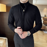 24/秋冬英伦风假两件拼接立领衬衣男商务修身毛呢衬衫M-P80，男装衬衫，星座301D-6