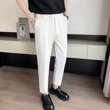 春夏季韩版九分小西裤男韩版修身皇冠刺绣白色休闲裤K8008-P60，男装西裤，星座301D-6