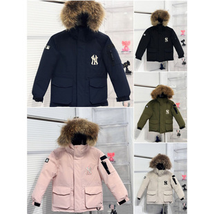 大牌折扣M*B冬季童装亲子羽绒服NY洋基队工装毛领保暖厚实中长款