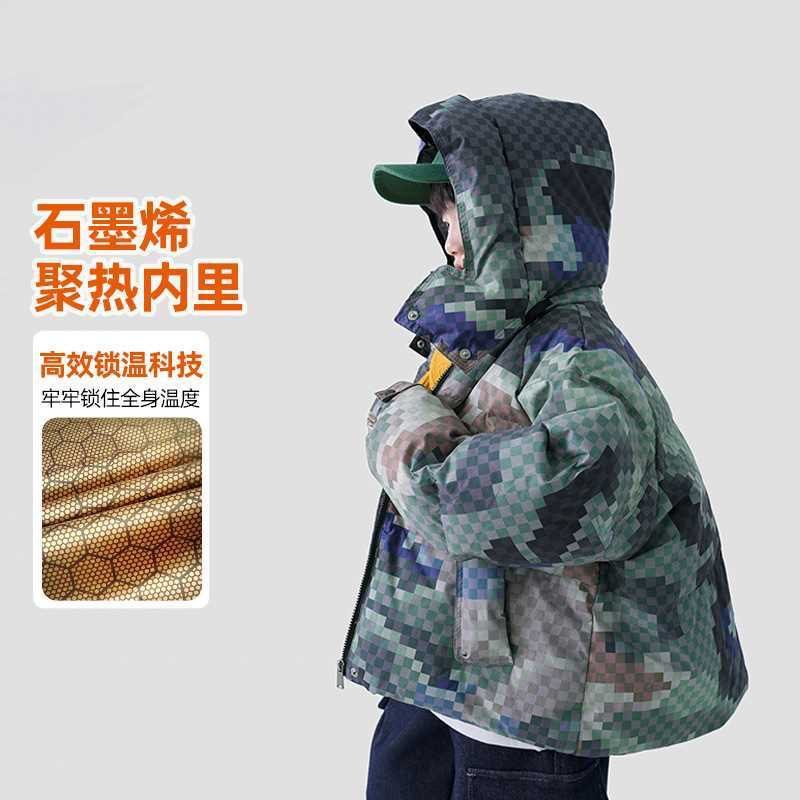 大牌折扣男童迷彩羽绒棉服冬装帅气中大童宽松休闲棉袄小男孩加厚