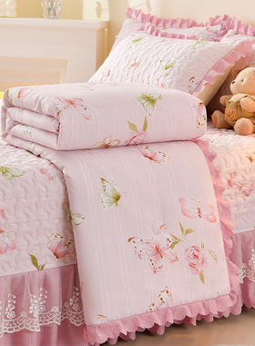 夹棉床盖四件套全棉公主风韩版床裙四季通用加厚床单纯棉夏被床上