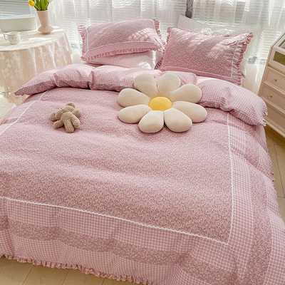 网红小清新全棉水洗棉四件套小碎花被套纯棉少女心清香韵床上用品