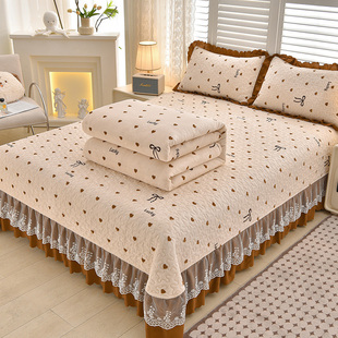 韩版 秋冬牛奶绒床盖四件套加厚保暖夹棉床裙三件套床罩床单件防滑