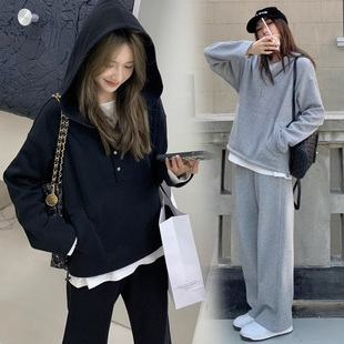 孕妇套装 慵懒风运动连帽卫衣宽松长裤 时尚 春秋季 显瘦三件套 款 大码