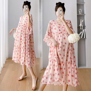 超大码 V领长裙 减龄短袖 孕妇哺乳立体花朵草莓肌理连衣裙200斤夏装