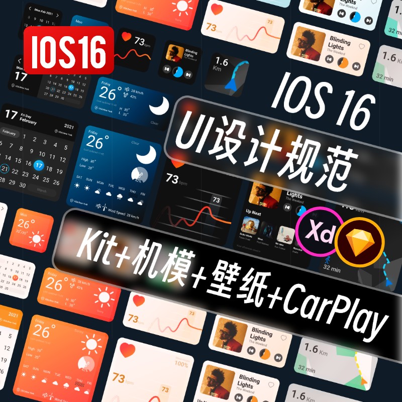 IOS16界面UI kit设计规范手机APP灵动岛壁纸标准尺寸Sketch素材XD