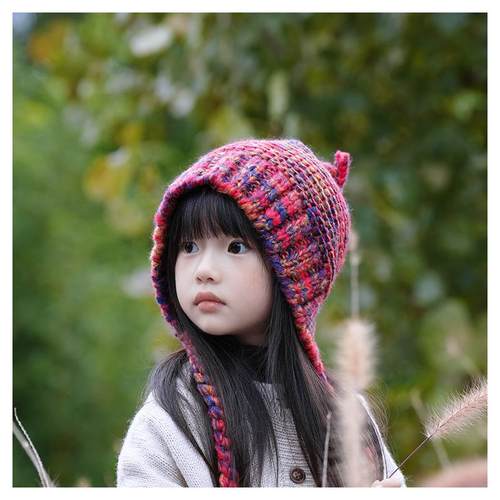 彩色民族风儿童保暖护耳毛线帽