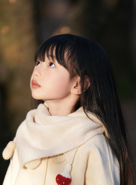 儿童围巾白色针织围巾女宝宝秋冬保暖经典款装饰百搭围脖三角巾