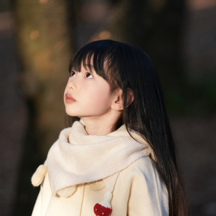 饰百搭围脖三角巾 装 儿童围巾白色针织围巾女宝宝秋冬保暖经典 款