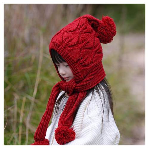 国风新年红女童保暖毛线帽针织帽