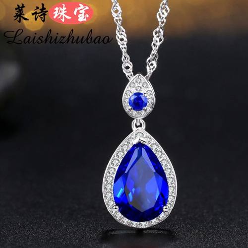 蓝宝石吊坠女日韩纯银镀18k金彩色宝石项坠贵重宝石坦桑石配饰品