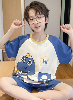 恐龙睡衣纯棉衣服小朋友套头夏薄款3-4-5-6-7-8-9-10岁男童12男孩