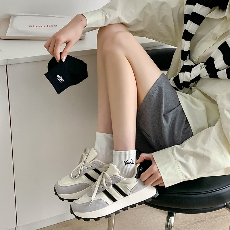 白色袜子女袜中筒袜吸汗防臭运动