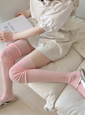 袜子女长筒过膝袜拼接灰色白色大腿袜显瘦秋冬纯棉网红堆堆袜长袜