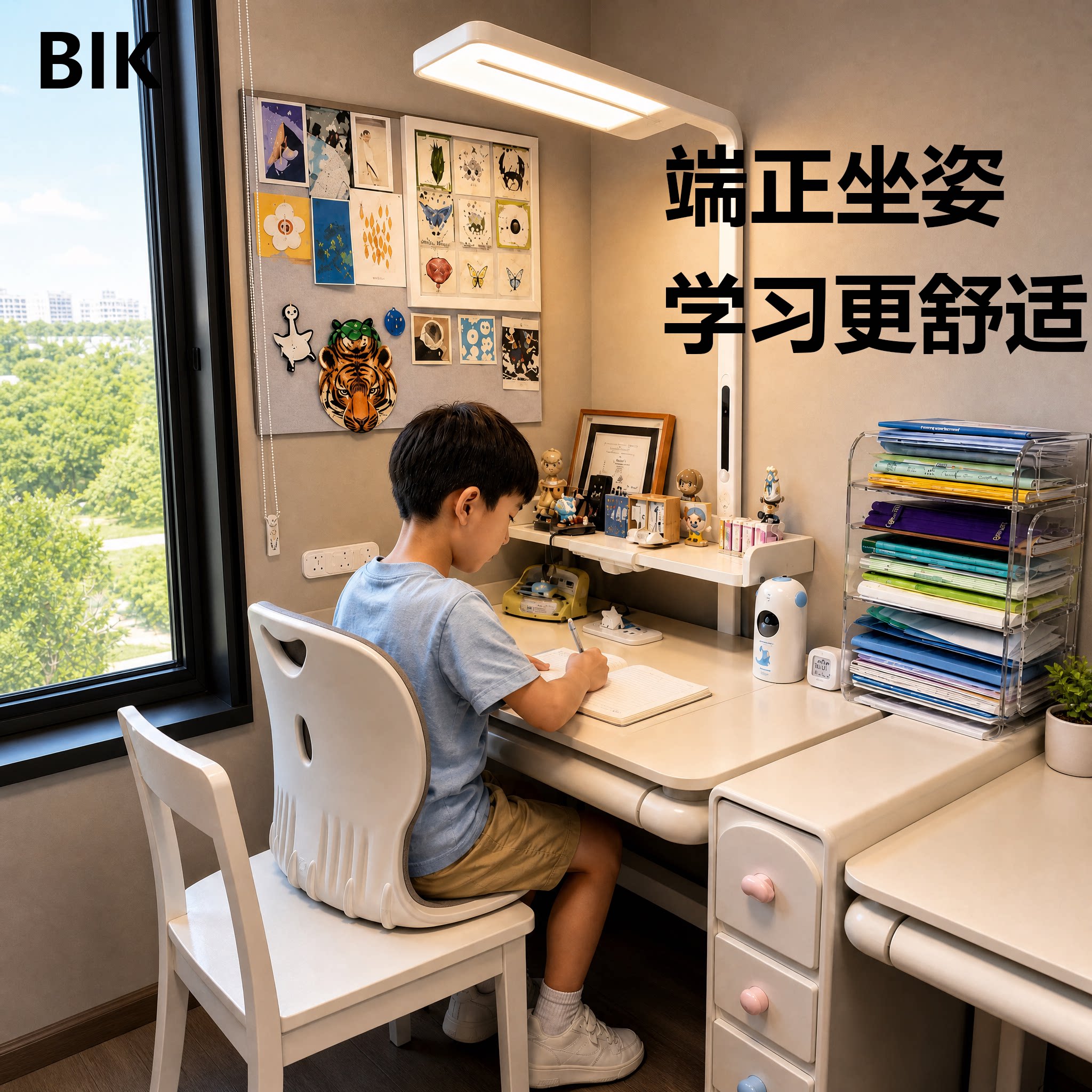 【儿童专用】BIK护腰坐垫靠背一体防驼背小学生椅子矫正支撑坐垫