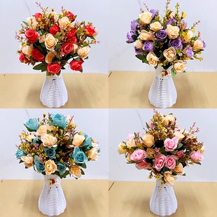 电视柜客厅卧室摆件假花仿真花装饰品玫瑰花束婚房客厅摆放花卉