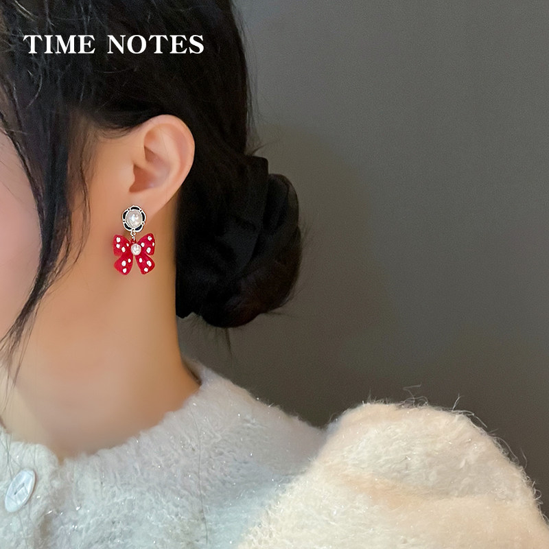 蝴蝶结耳环女925银针耳钉小香风气质复古ins耳坠港风韩国