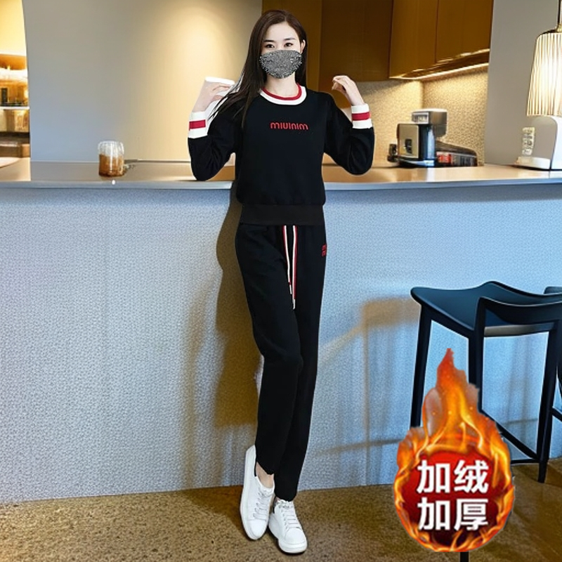 秋冬款加绒加厚休闲运动服套装