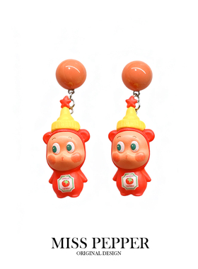 可爱黄色星星人植绒耳钉女小众设计感高级耳环耳饰耳夹无耳洞耳饰