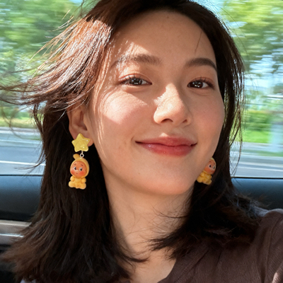 可爱黄色星星人植绒耳钉女小众设计感高级耳环耳饰耳夹无耳洞耳饰