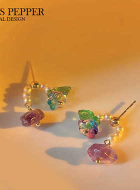 赵露思同款米珠铃兰花耳环2024年新款潮森系耳钉小众高级感耳饰女