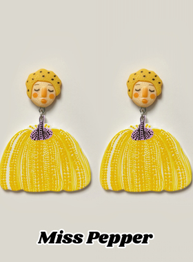 秋冬草间弥生南瓜人像耳环小众设计甜美百搭耳钉小清新浮雕耳饰女