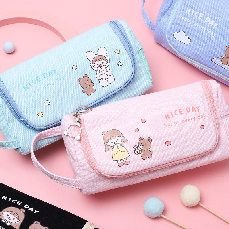大容量帆布笔袋简约ins潮女韩国可爱多功能网红少女心文具盒高中生铅笔袋日系高颜值初中生中学生小学生笔盒