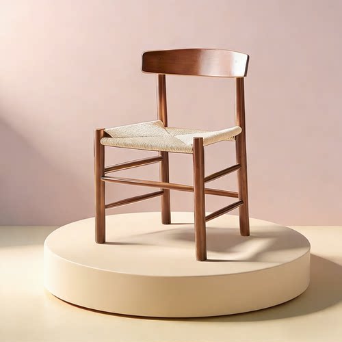 科灵椅日式编织靠背椅子中古实木小户型设计师餐椅休闲绳编书桌椅