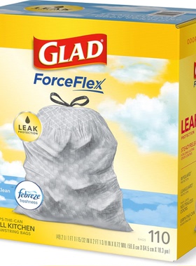 美国代购 Glad ®ForceFlex 大号厨房抽绳垃圾袋新鲜香气110袋