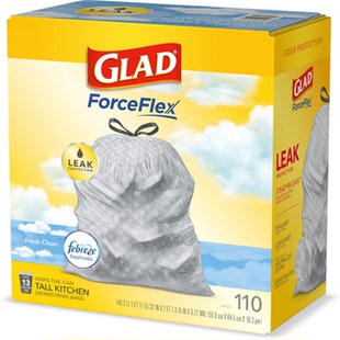 美国代购 Glad ®ForceFlex 大号厨房抽绳垃圾袋新鲜香气110袋