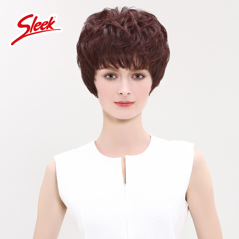 sleek假发女齐斜刘海蓬松遮白发