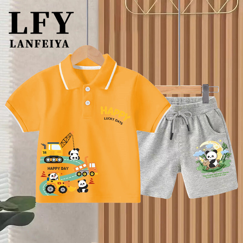 儿童夏季翻领短袖短裤两件套装衣服洋气休闲中小童宝宝POLO衫童装