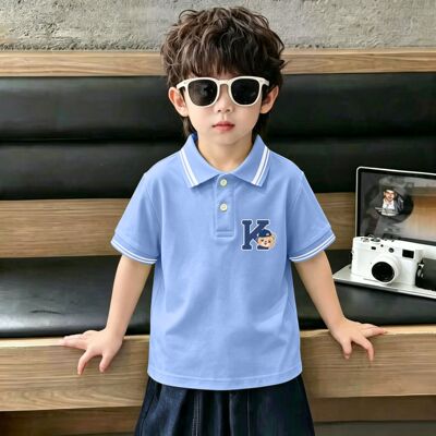 男童夏季双杠条纹短袖POLO衫