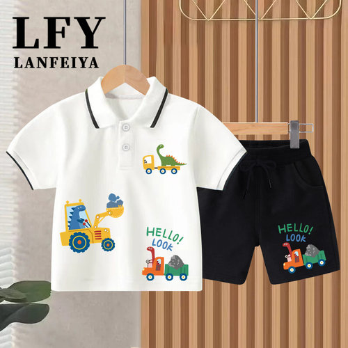 夏季新款儿童POLO衫翻领短袖T恤休闲运动短裤两件套装衣服潮版衣T