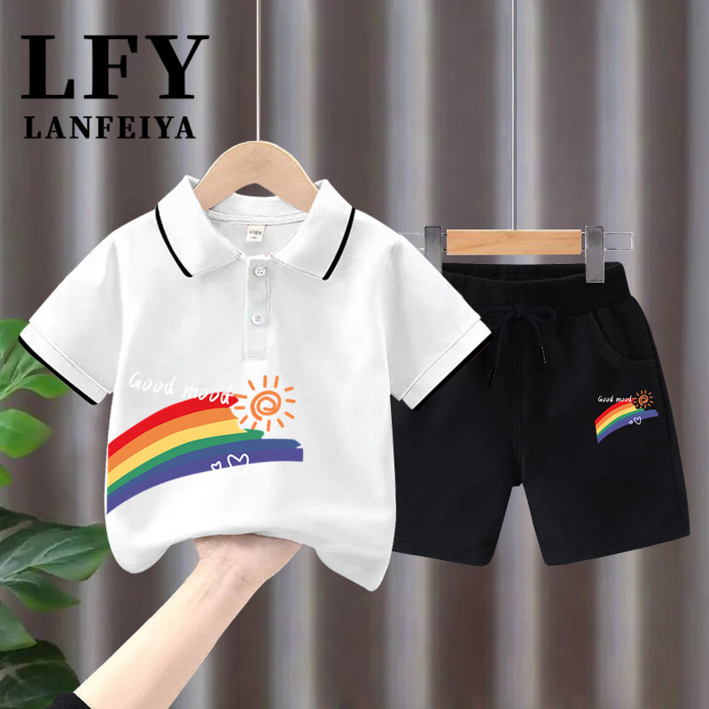儿童男孩夏季POLO衫短袖T恤上衣洋气运动五分短裤两件套装衣服潮,童装/婴儿装/亲子装,套装,淘宝优惠券,粉丝福利购,淘宝优惠卷