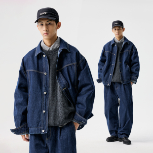 新款 寬松休閑翻領牛仔外套男分割線通勤夾克2025秋季 BENPANDA