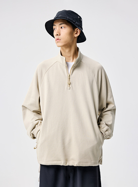 BENPANDA半拉链立领卫衣户外插肩袖套头衫分割拼接男秋冬长袖外套