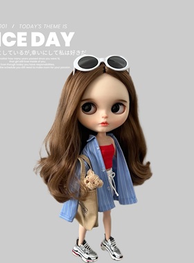 blythe小布娃娃 ob24 azone19关节体 pp fr换装娃娃衣服 条纹衬衣