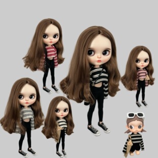 条纹上衣 bjd小六娃衣 短款 azone blythe小布娃娃ob24