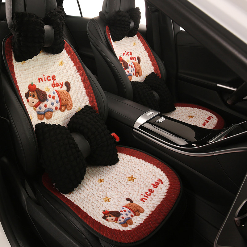 汽车坐垫植绒3D苹果小狗卡通可爱车载座垫单片透气款车内座椅套