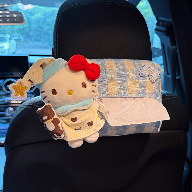 车载纸巾盒可爱睡衣hellokitty纸抽盒车内座椅后背挂式车用抽纸盒