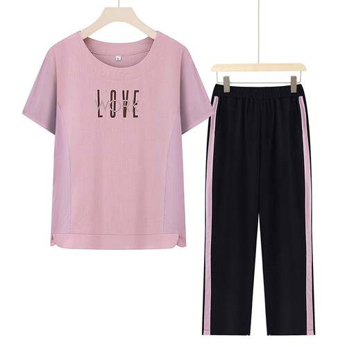 品牌专柜40岁50妈妈夏装休闲运动服套装中老年妇女夏季短袖t恤上