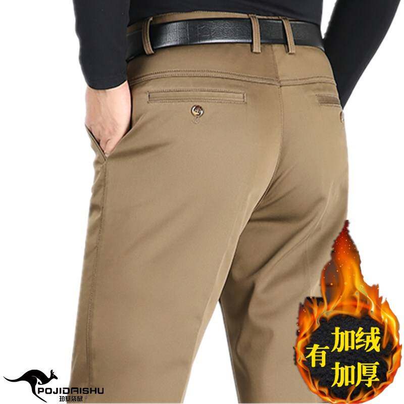 品牌专柜冬季厚款中年男式休闲裤加绒加厚保暖中老年高腰直筒商务