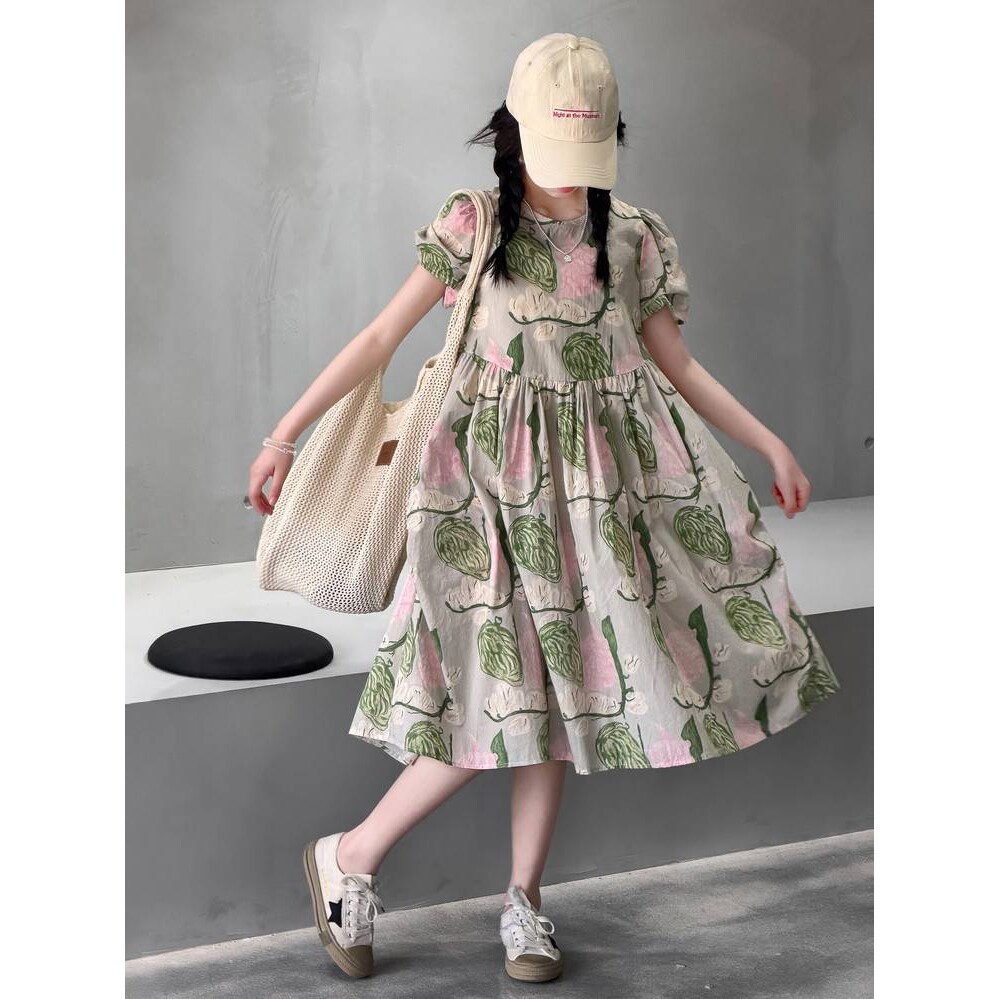 品牌专柜女童连衣裙夏装棉布大童洋气纯棉夏天短袖碎花公主裙夏季