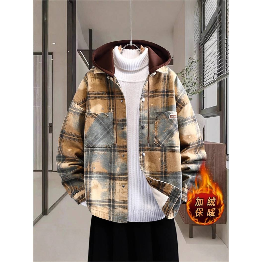 品牌专柜男士加绒加厚连帽夹克2025秋冬新款男装青少年时尚休闲假