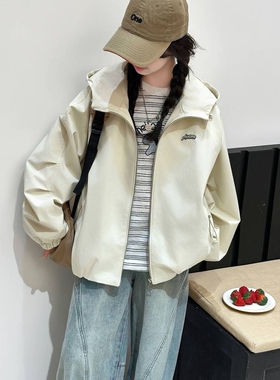 品牌专柜女童连帽外套春秋2026新款女孩洋气儿童潮酷春装女大童春