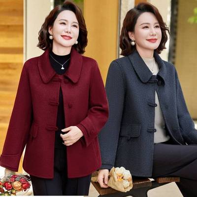 品牌专柜小个子妈妈春装毛呢外套中老年洋气高贵呢子大衣春春季气
